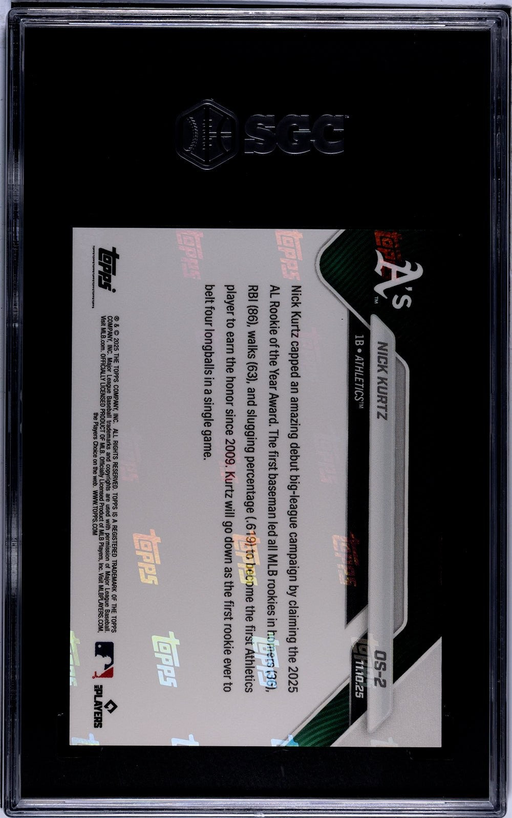 Graded 2025 Topps Now Nick Kurtz #OS2 Offseason Rookie Card SGC 10
