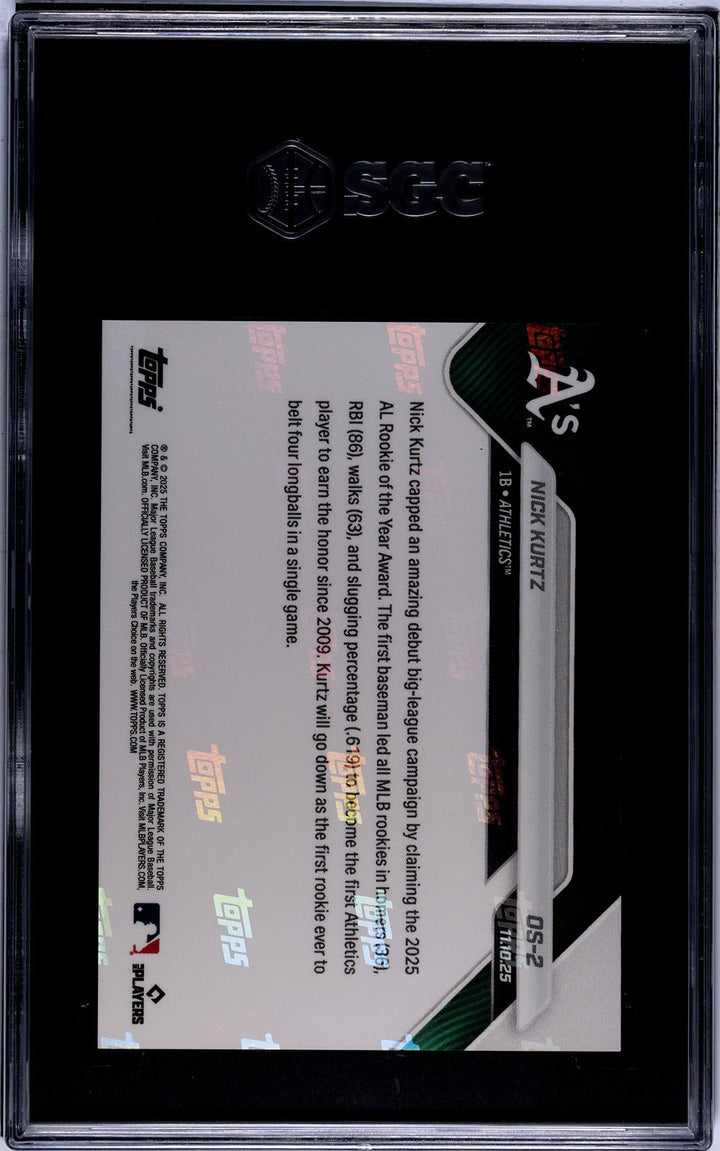 Graded 2025 Topps Now Nick Kurtz #OS2 Offseason Rookie Card SGC 10