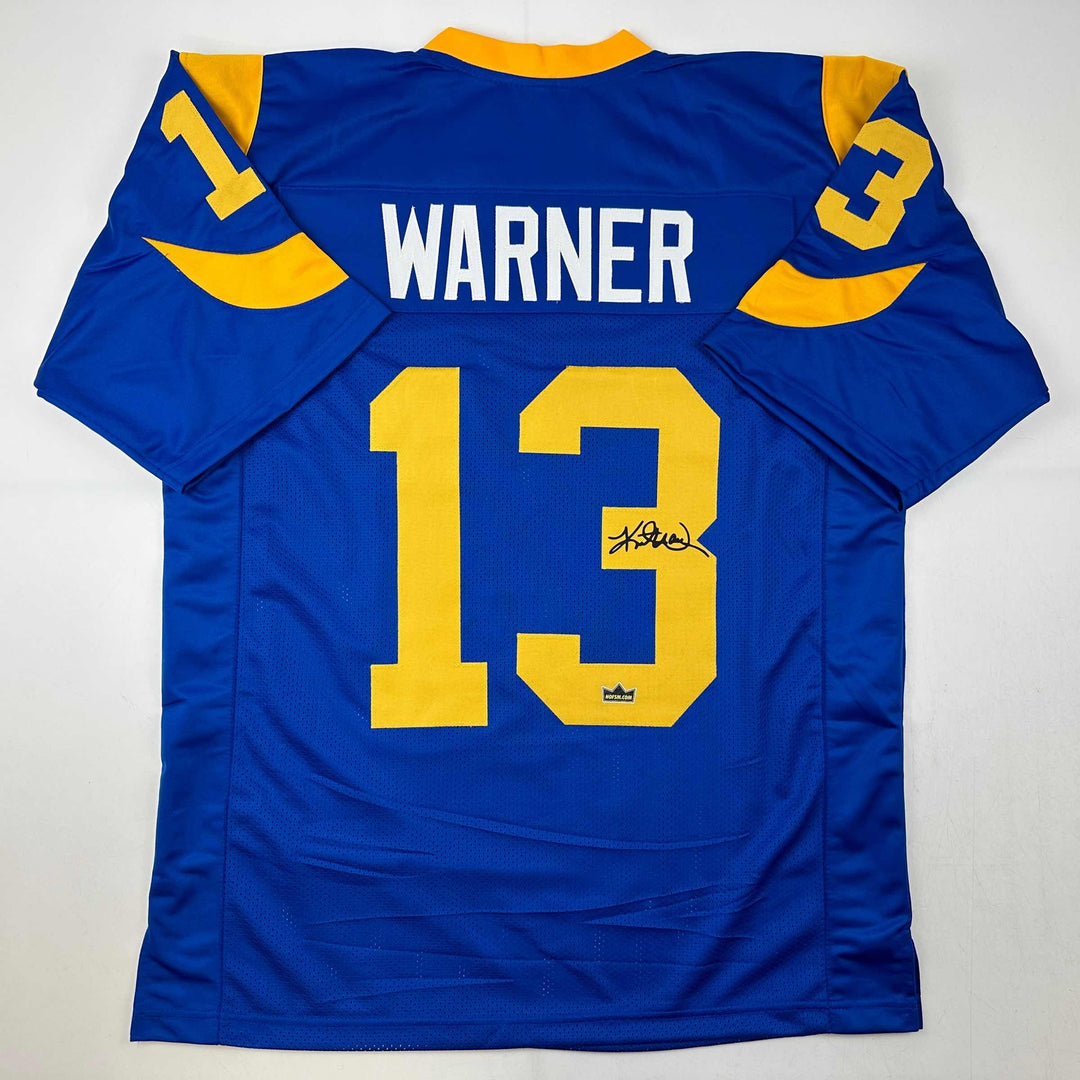 Facsimile Autographed Kurt Warner St. Louis Royal Blue Retro Reprint Jersey XL