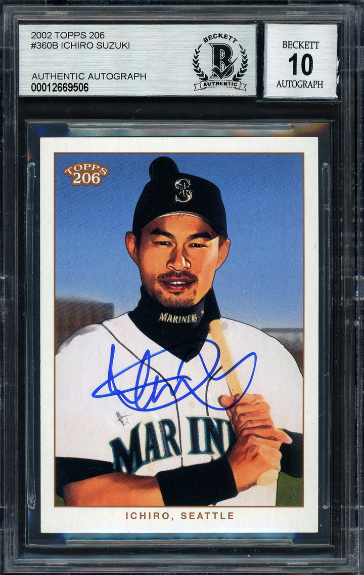 Ichiro Suzuki Signed 2002 Topps 206 Card 360 Seattle Mariners Auto 10 Beckett