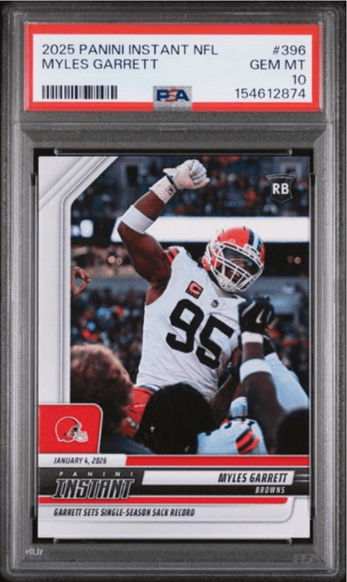 Graded 2025 Panini Instant Myles Garrett #396 Football Card PSA 10 Gem Mint