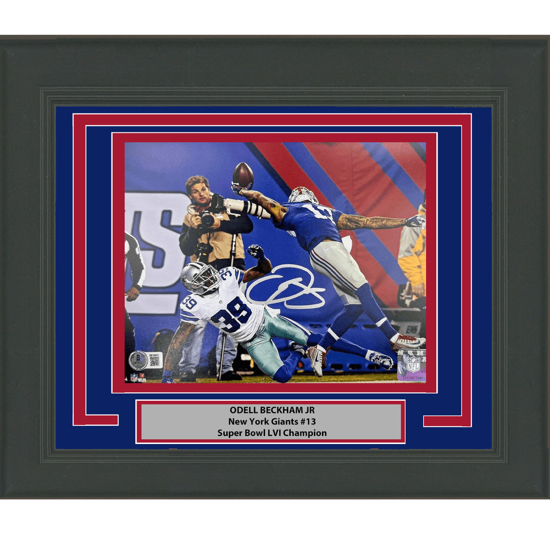 Framed Autographed/Signed Odell Beckham Jr. The Catch 8x10 Photo BAS COA