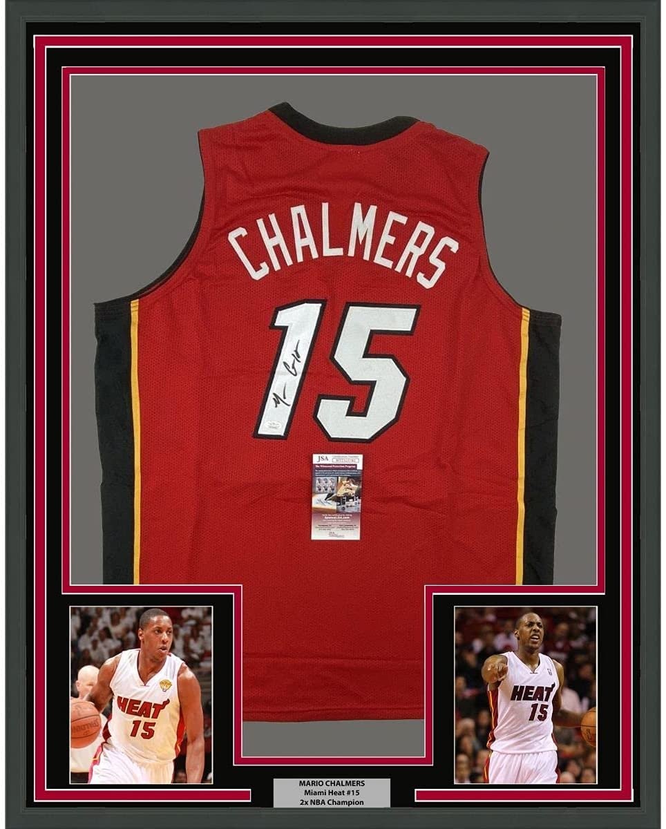 FRAMED Autographed/Signed MARIO CHALMERS 33x42 Red Jersey JSA COA