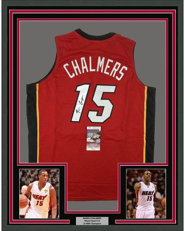 FRAMED Autographed/Signed MARIO CHALMERS 33x42 Red Jersey JSA COA
