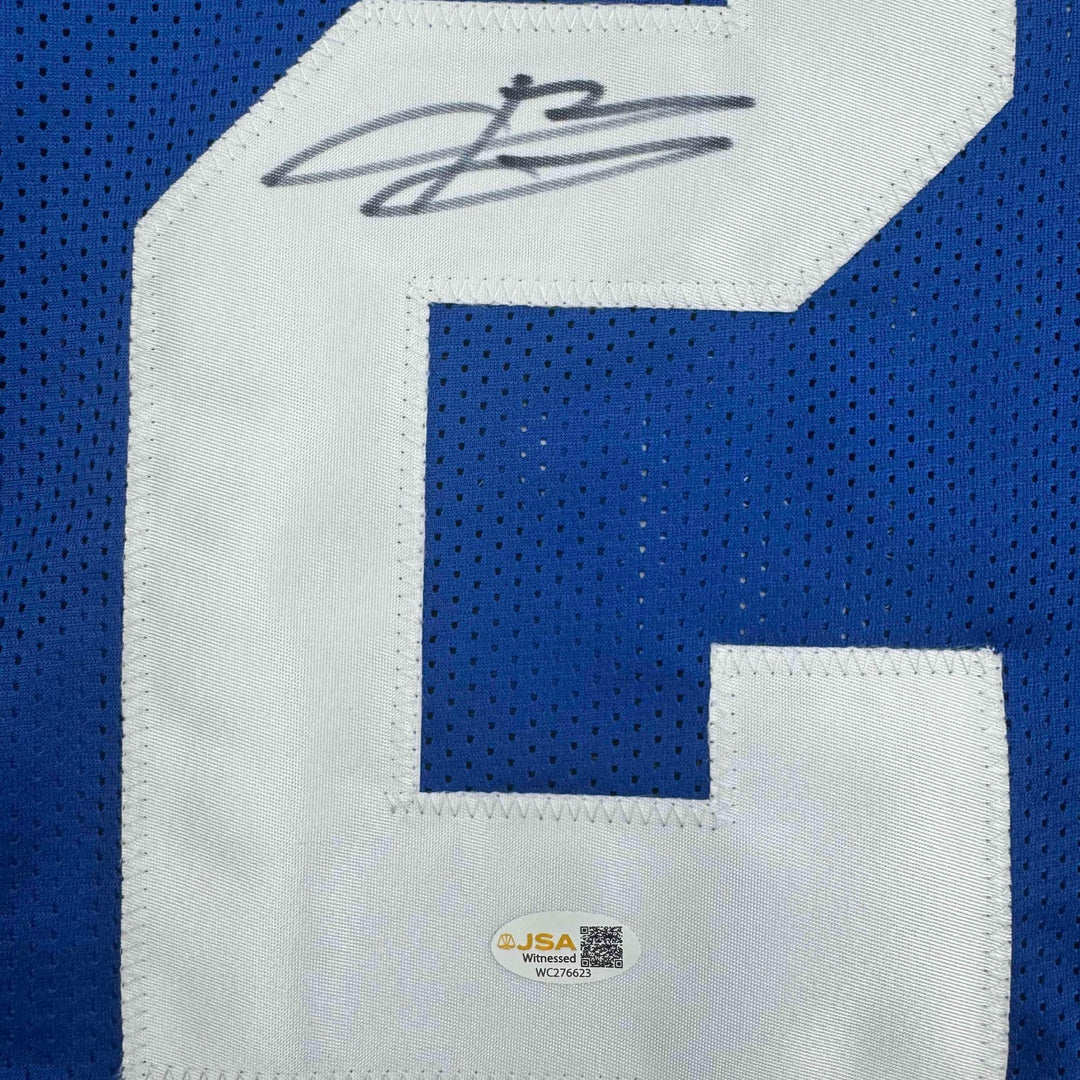 Autographed/Signed Brandon Jacobs New York Blue Jersey Beckett BAS COA