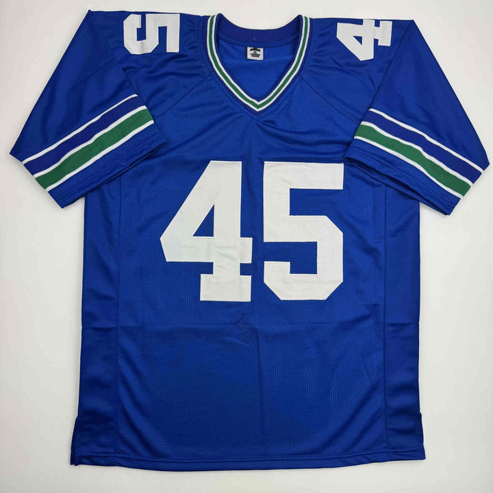 Autographed/Signed Kenny Easley HOF 17 Seattle Blue Football Jersey JSA COA