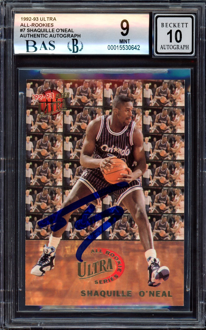 Shaquille O'Neal Auto 1992-93 Fleer Ultra All Rookie Team RC 7 BGS 9 Sig 10 BAS