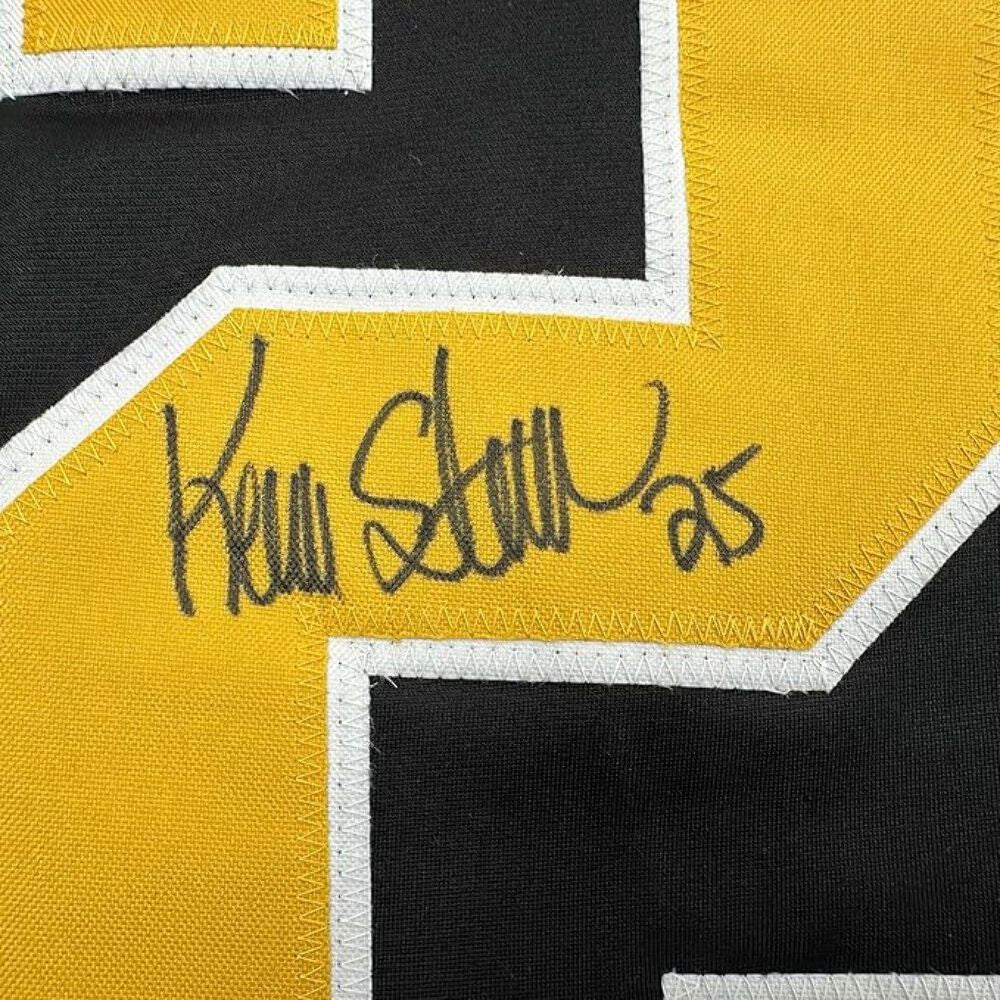 Framed Autographed/Signed Kevin Stevens 35x39 Pittsburgh Black Jersey JSA COA