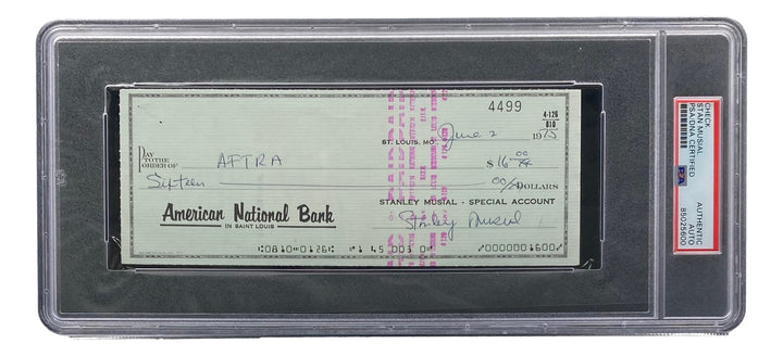 Stan Musial St. Louis Cardinals Signed  Bank Check PSA/DNA 85025600