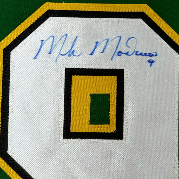 Framed Autographed/Signed Mike Modano HOF 33x42 Minnesota Green Jersey COA