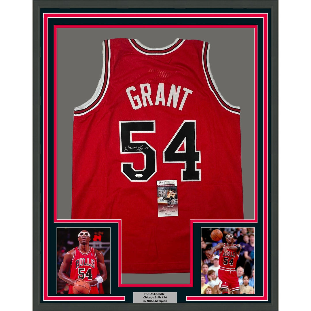 Framed Autographed/Signed Horace Grant 35x39 Chicago Red Jersey JSA COA