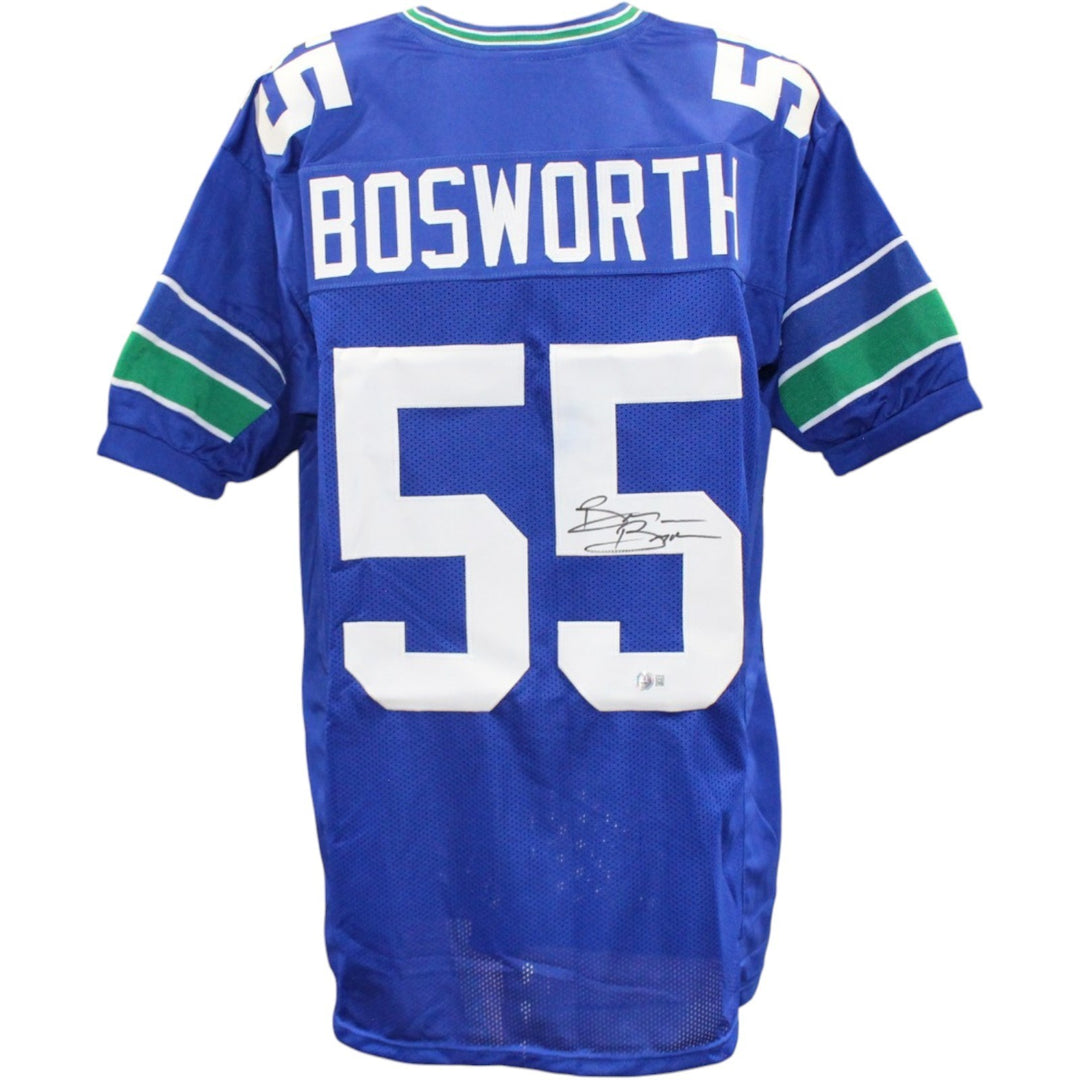Brian Bosworth Autographed/Signed Pro Style Blue XL Jersey Beckett Witness 57918