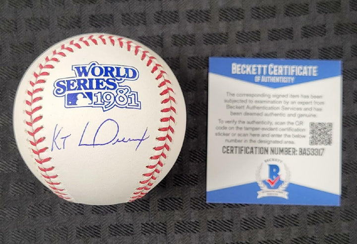 Kenny Landreaux signed 1981 World Series Baseball LA Dodgers ~ Beckett BAS COA