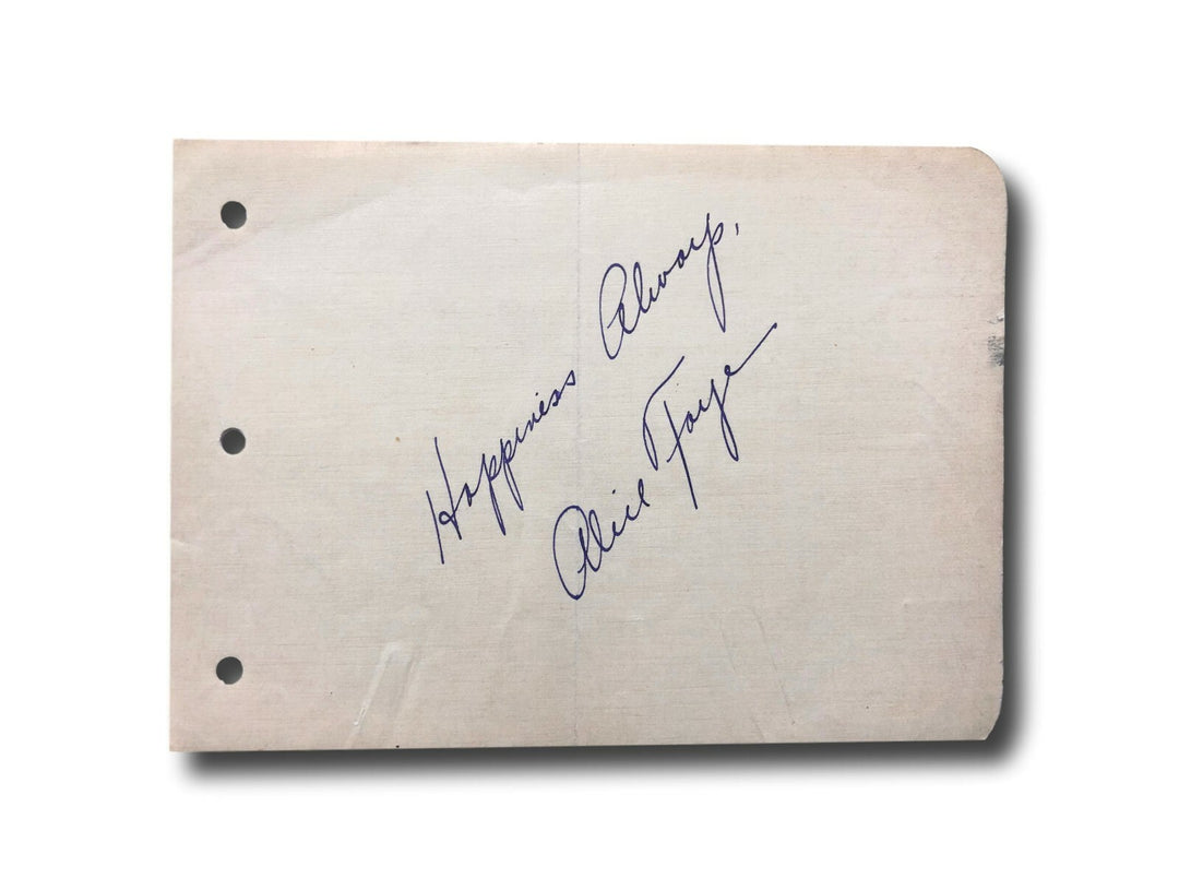 Alice Faye Hand Signed Album Page Cut JSA COA Autograph That Night Rio Actress