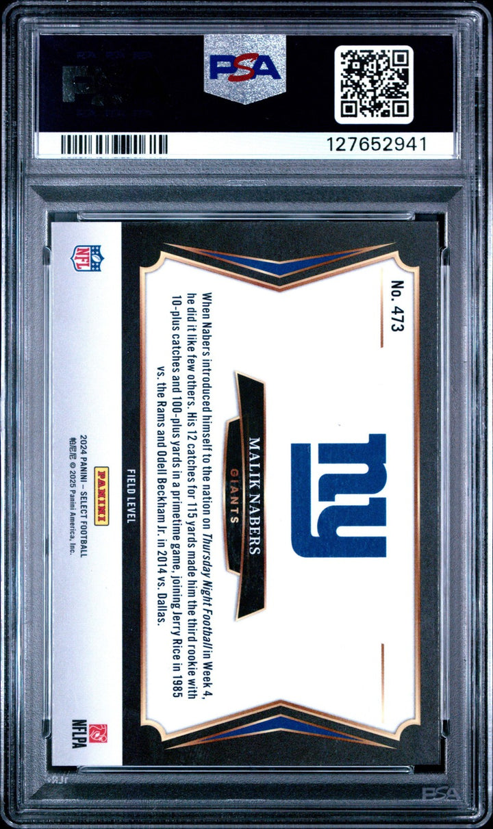 Graded 2024 Panini Select Malik Nabers #473 Rookie RC Football Card PSA 10 Mint