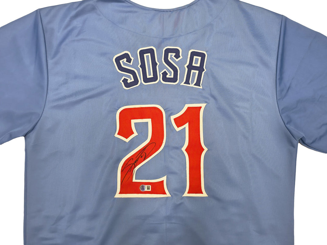 Chicago Cubs Sammy Sosa Signed Blue Jersey Beckett BAS Witness