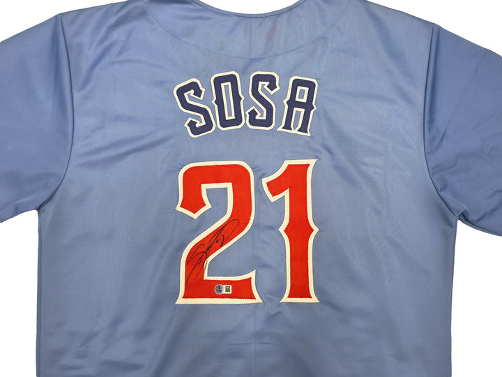 Chicago Cubs Sammy Sosa Signed Blue Jersey Beckett BAS Witness