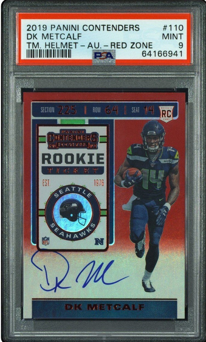 2019 Panini Contenders DK Metcalf Seahawks Helmet Rookie Auto Red Zone PSA 9 RC