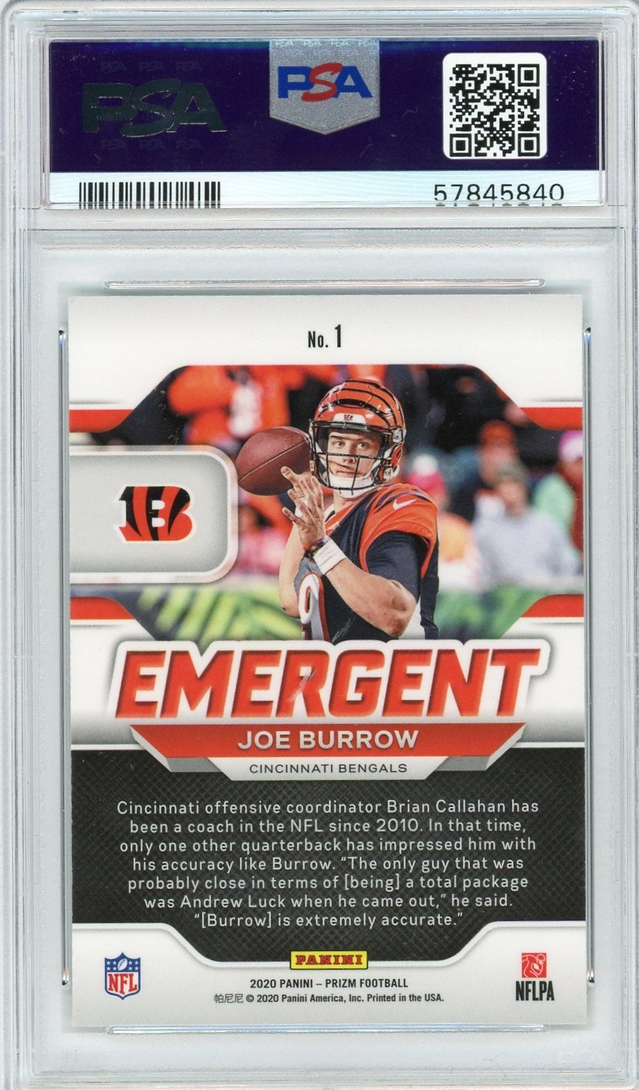 Graded 2020 Panini Prizm Joe Burrow #1 Emergent Rookie RC Card PSA 10