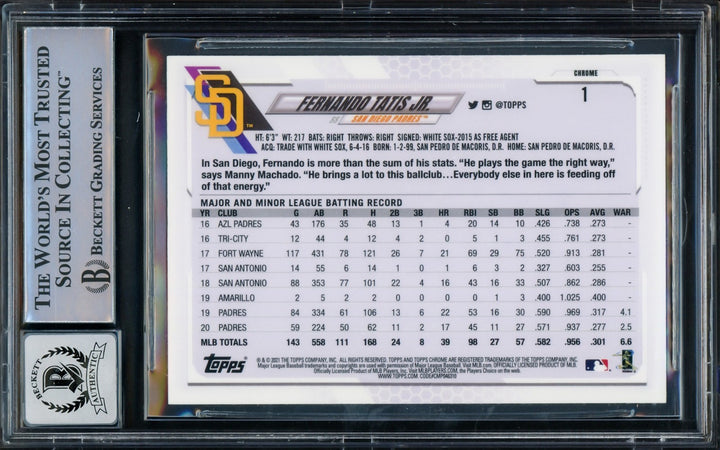 Fernando Tatis Jr. Signed 2021 Topps Chrome Card 1 Padres Auto 10 Beckett