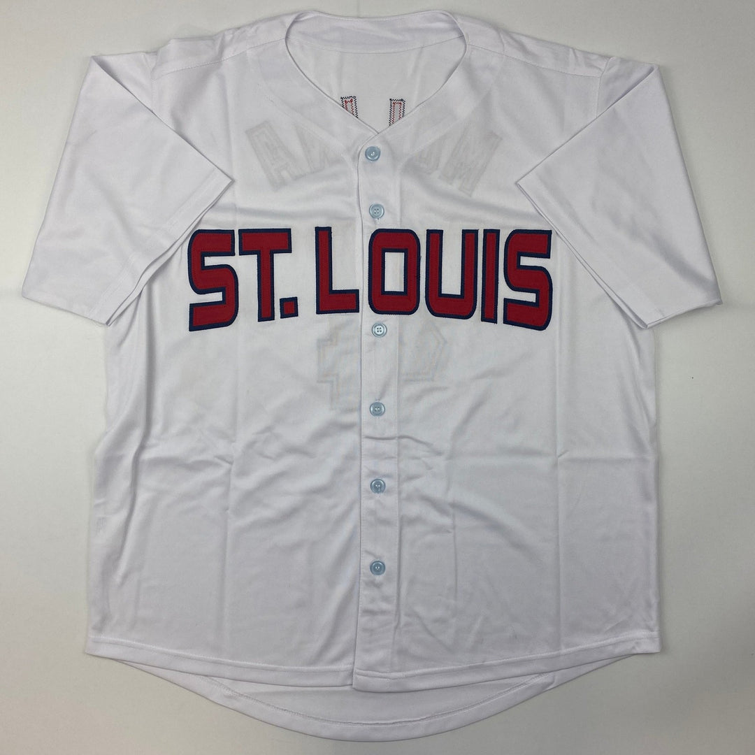 Autographed/Signed Yadier Molina St. Louis White Jersey Beckett BAS COA