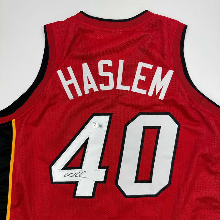 Autographed/Signed Udonis Haslem Miami Red Jersey Beckett BAS COA