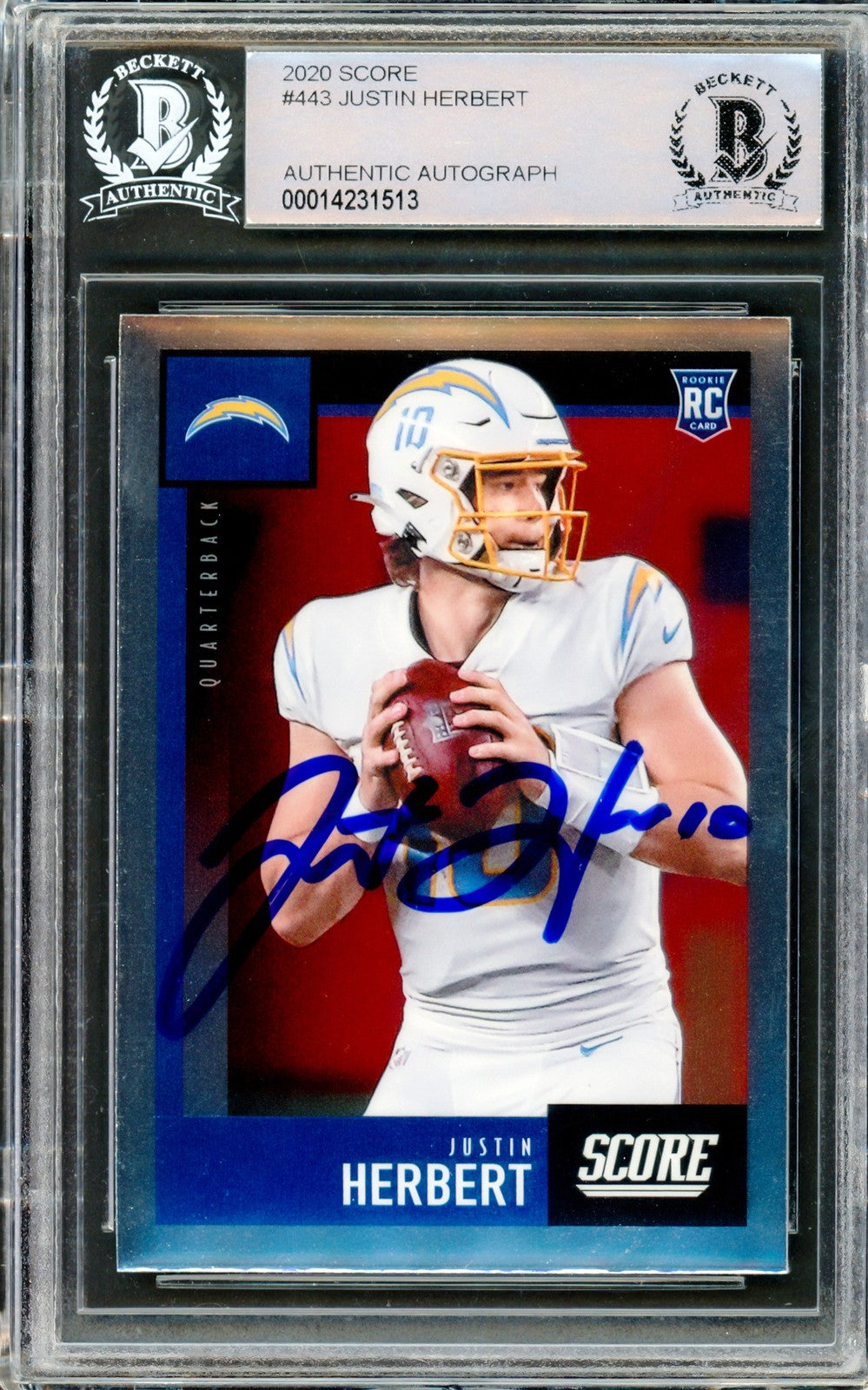 Justin Herbert Autographed Signed 2020 Score RC 443 Los Angeles Chargers Beckett