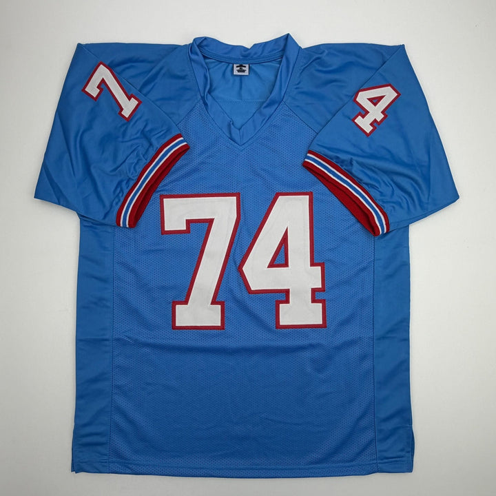 Autographed/Signed Bruce Matthews Houston Blue Football Jersey Beckett COA