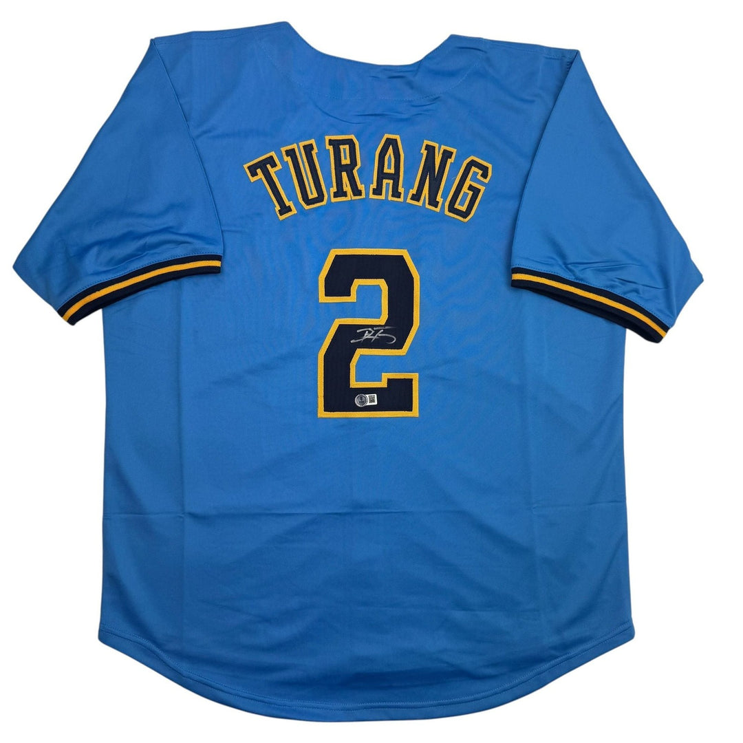 Autographed/Signed Brice Turang Milwaukee Blue Baseball Jersey BAS COA