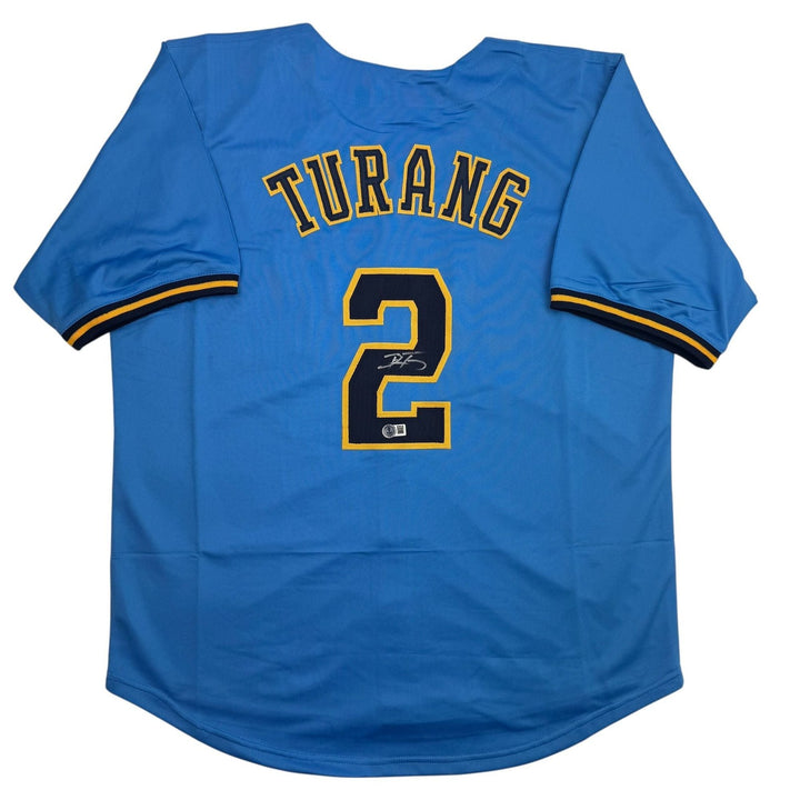Autographed/Signed Brice Turang Milwaukee Blue Baseball Jersey BAS COA