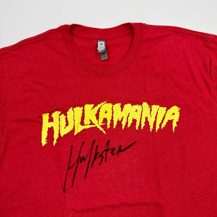 Autographed/Signed Hulk Hogan Hulkamania Red WWE Shirt T-Shirt Beckett COA