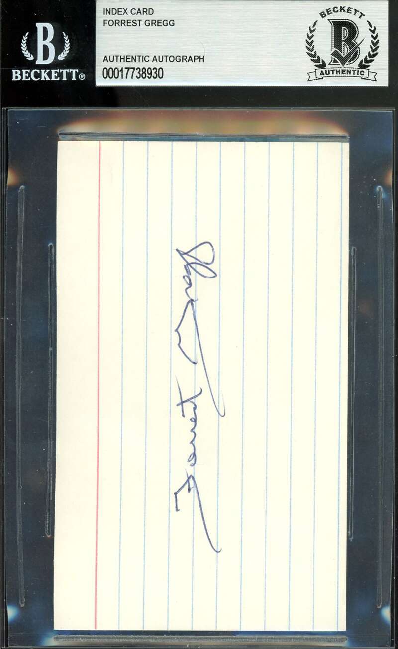 Forrest Gregg Beckett BAS Autograph 3x5 Index Card Signed