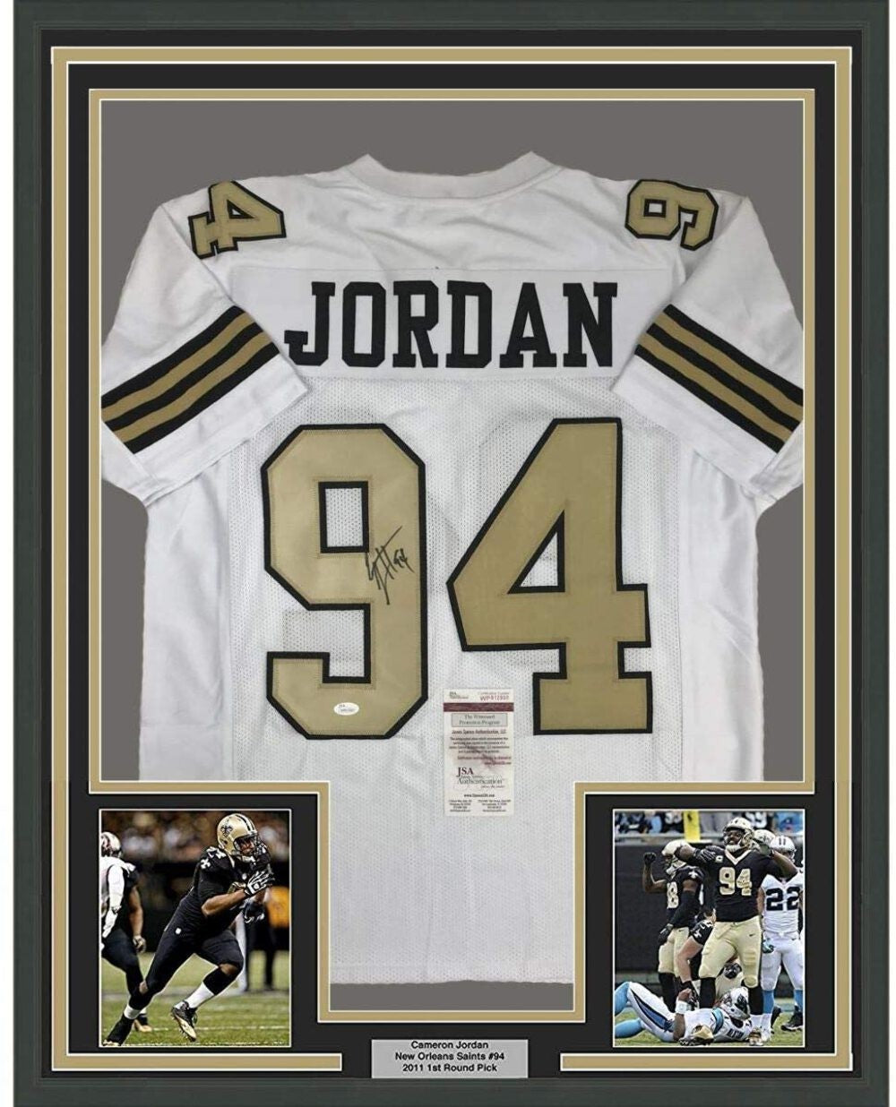 FRAMED Autographed/Signed CAMERON CAM JORDAN 33x42 New Orleans CR Jersey JSA COA