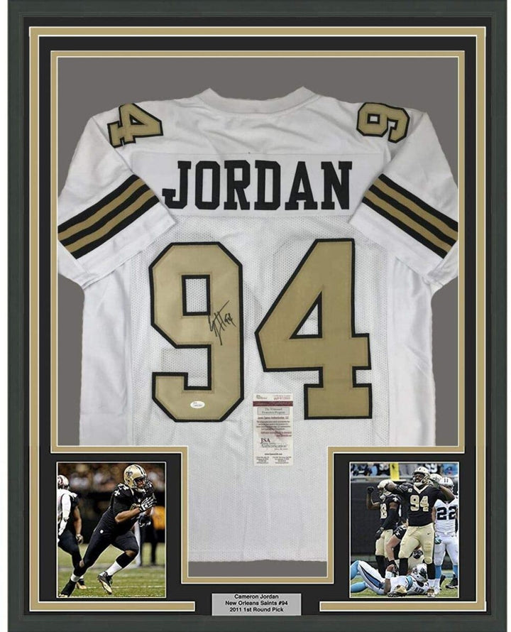 FRAMED Autographed/Signed CAMERON CAM JORDAN 33x42 New Orleans CR Jersey JSA COA