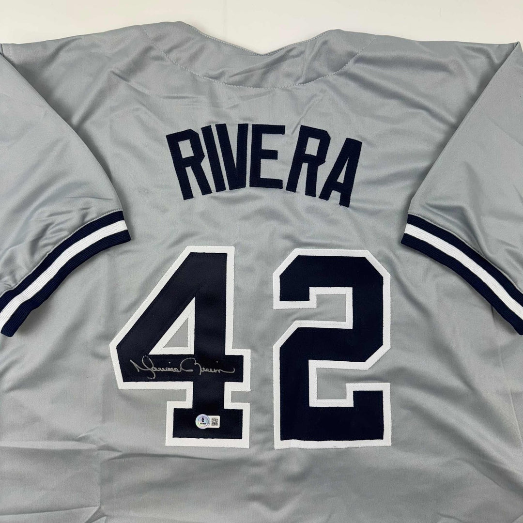 Autographed/Signed Mariano Rivera New York Grey Jersey Beckett BAS COA