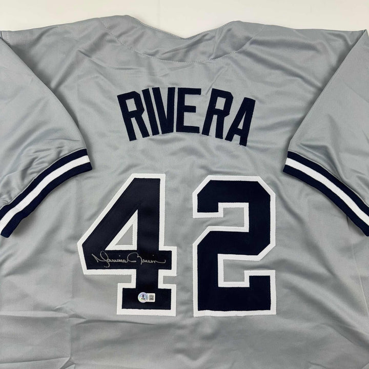 Autographed/Signed Mariano Rivera New York Grey Jersey Beckett BAS COA