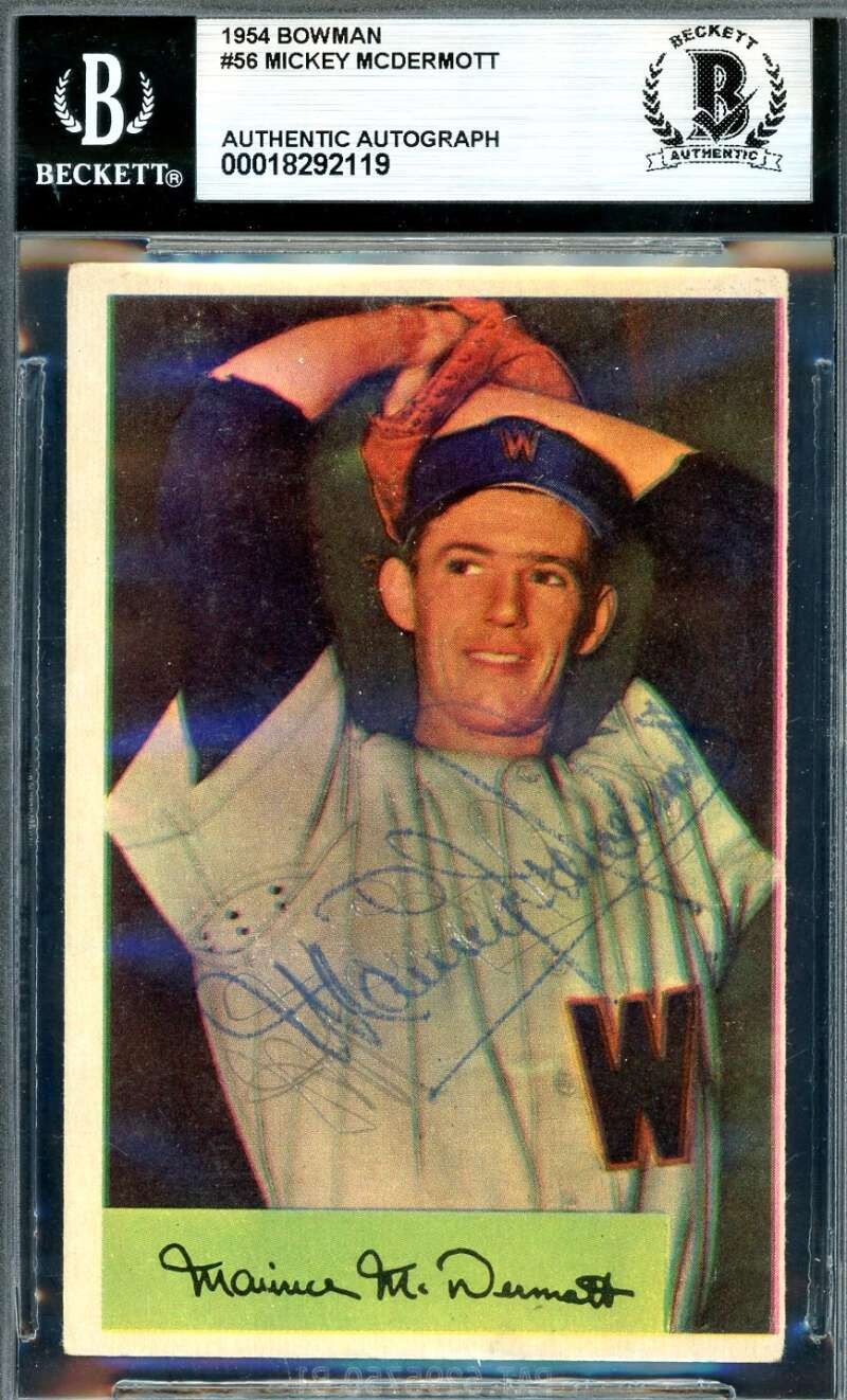 Mickey McDermott Beckett BAS Vintage Signed 1954 Bowman Autographed