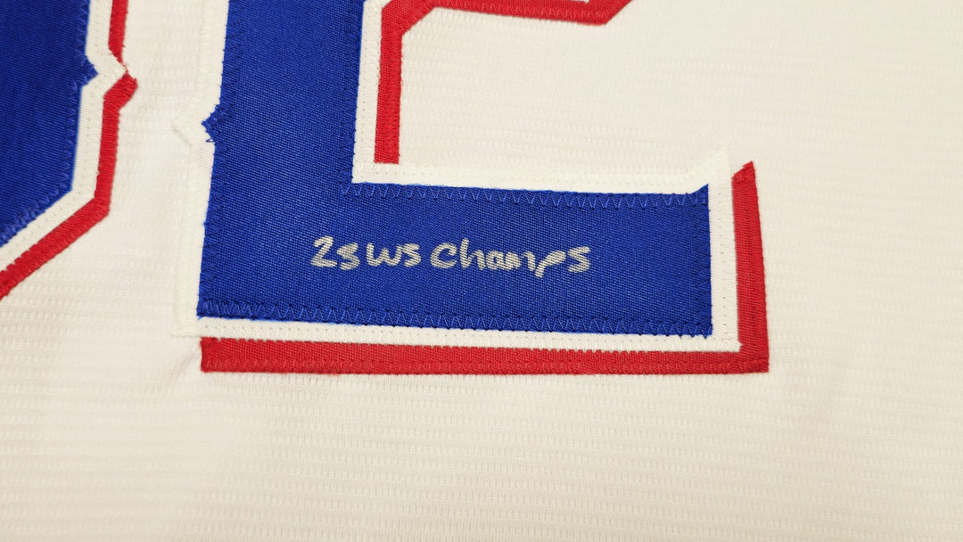 Rangers Evan Carter Auto White Nike Jersey Size 2XLT "23 WS Champs" Beckett Wit
