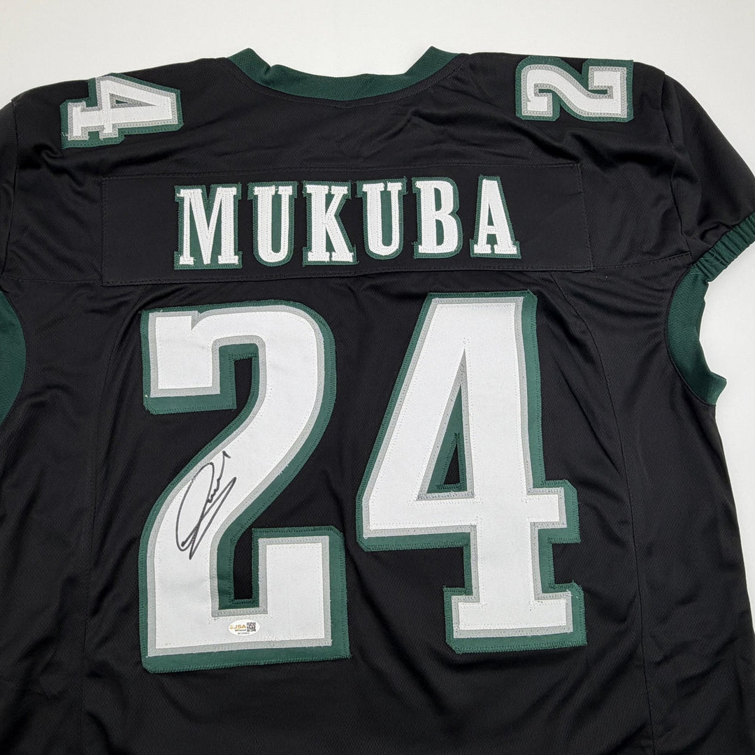 Autographed/Signed Andrew Mukuba Philadelphia Black Pro Cut Jersey JSA COA