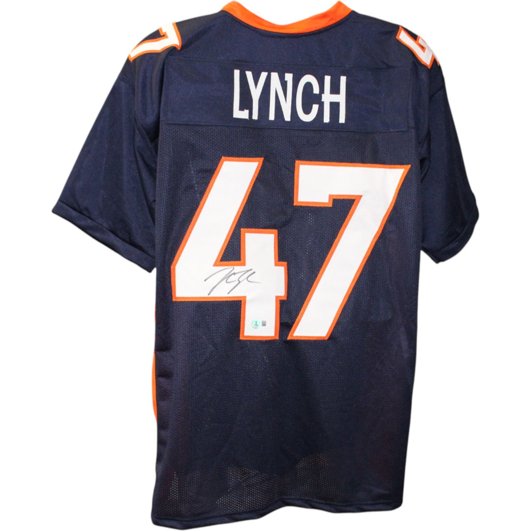 John Lynch Autographed/Signed Pro Style Blue XL Jersey Beckett Witness 51437