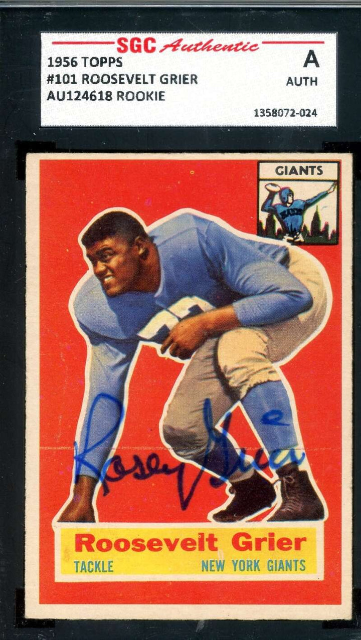 Roosevelt Grier SGC Coa Signed 1956 Topps Rookie Autograph