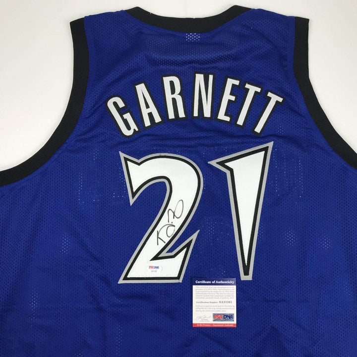 Autographed/Signed Kevin Garnett Minnesota Blue Jersey PSA/DNA COA