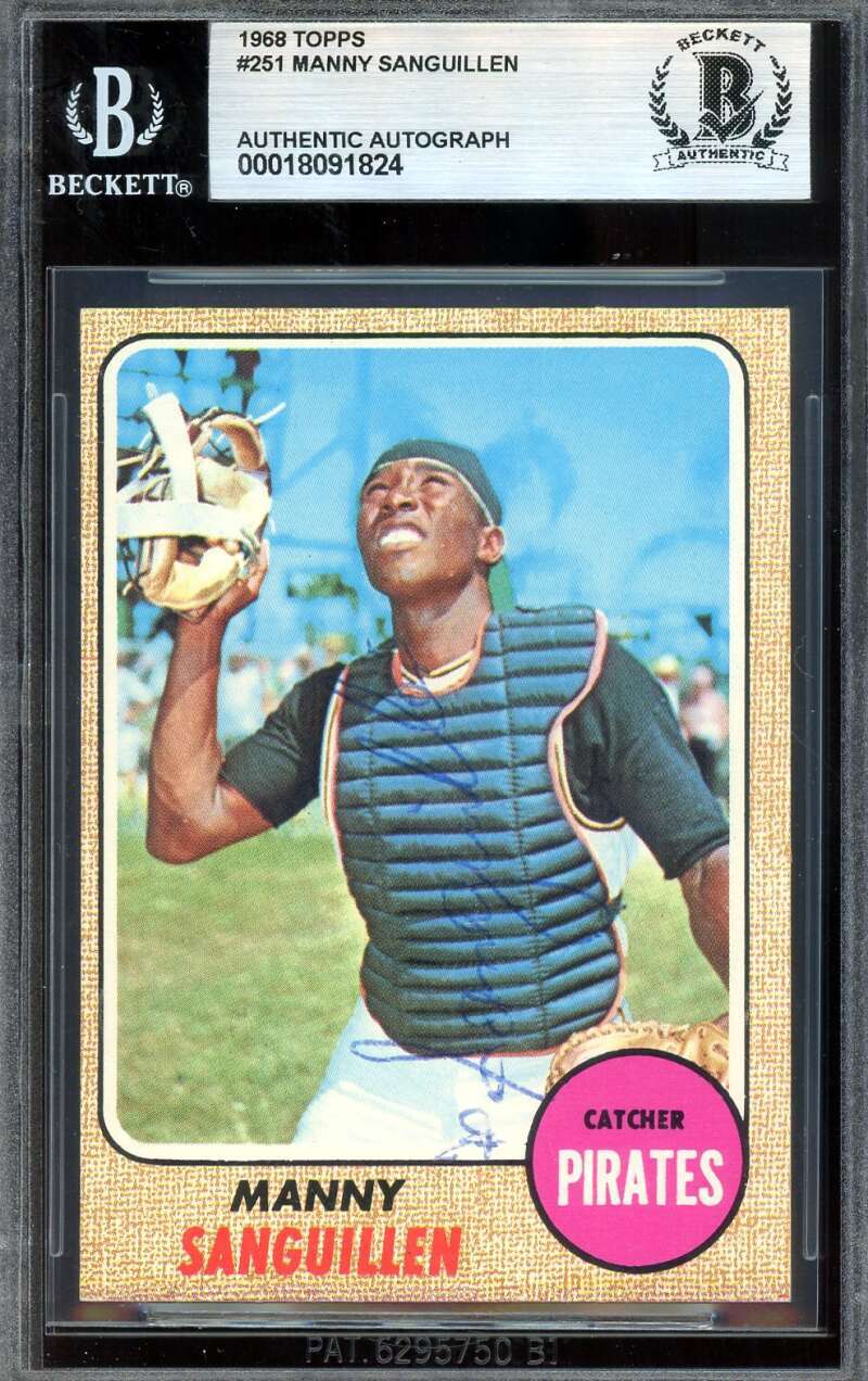 Manny Sanguillen Beckett BAS Vintage Signed 1968 Topps Rookie Autograph