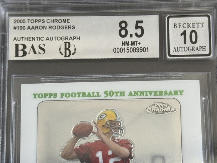 2005 TOPPS CHROME #190 AARON RODGERS ROOKIE Bgs 8.5 & BAS 10 AUTO Mint Rc