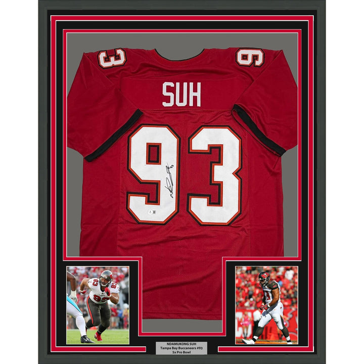 Framed Autographed/Signed Ndamukong Suh 35x39 Tampa Bay Red Jersey BAS COA