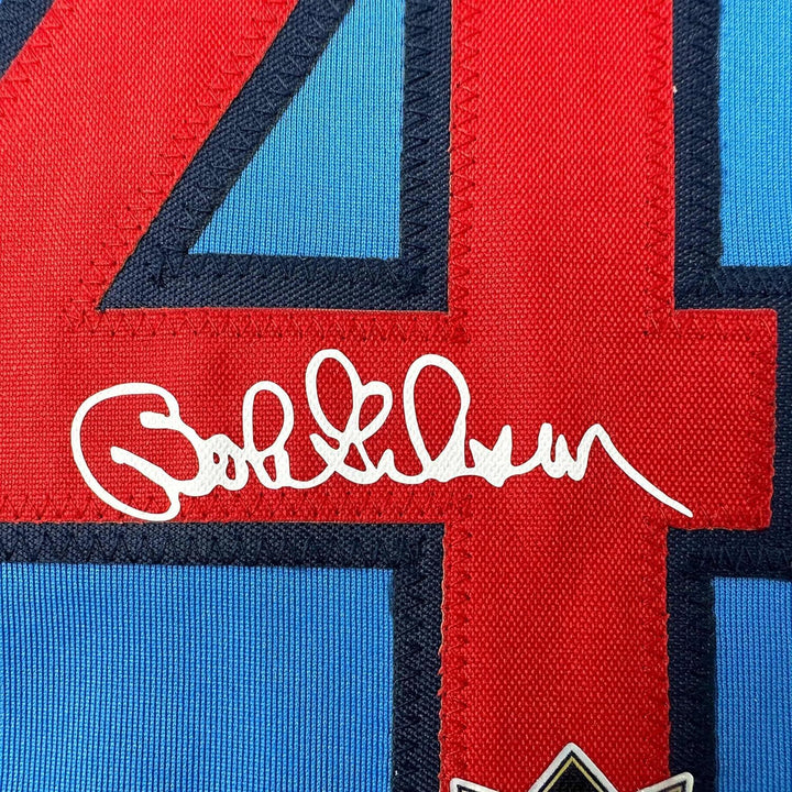 Framed Facsimile Autographed Bob Gibson 33x42 Blue Reprint Laser Auto Jersey