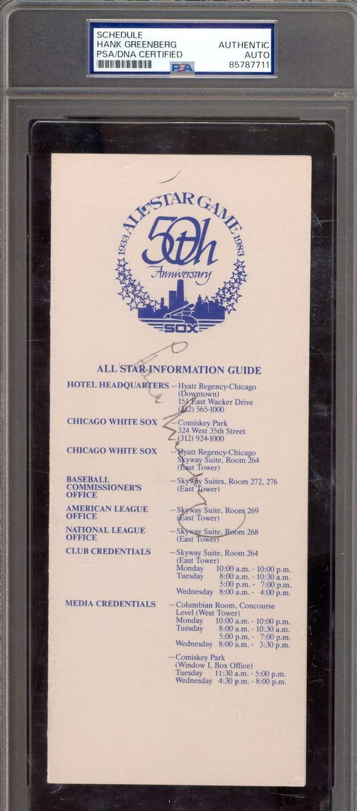 Hank Greenberg PSA DNA Signed 1983 All Star Game Schedule Autograph