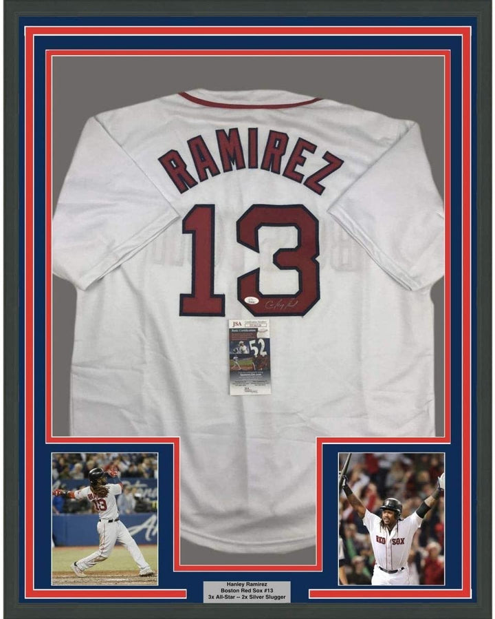 FRAMED Signed HANLEY RAMIREZ 35x39 Boston White Jersey JSA COA Auto