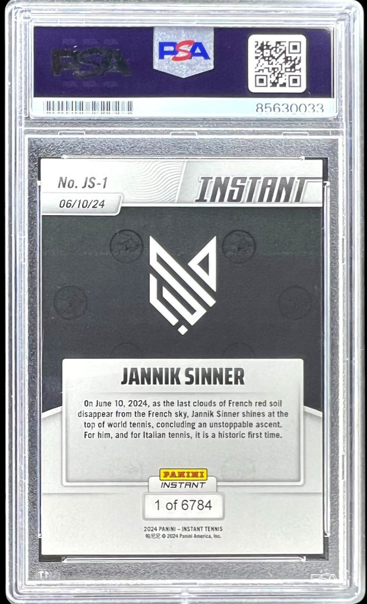 JANNIK SINNER SIGNED 2024 PANINI INSTANT ROOKIE CARD #JS-1 TENNIS RC PSA AUTO