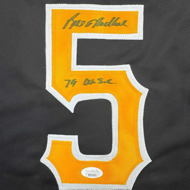 Framed Signed Bill Madlock 35x39 Pittsburgh Black Jersey JSA COA